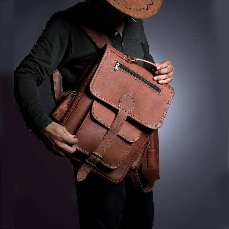 cuero Vintage Full Grain Leather Laptop Backpack, Handmade Rucksack, Premium Quality & Classic Charm, leather backpack for men and women - For Hiking, Vacation, School, Colleges, Office - Image 3